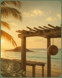 ANIKO Lifestyle and Wellness with Orchid Branding in the left lower corner of the beach image and pergola scene.